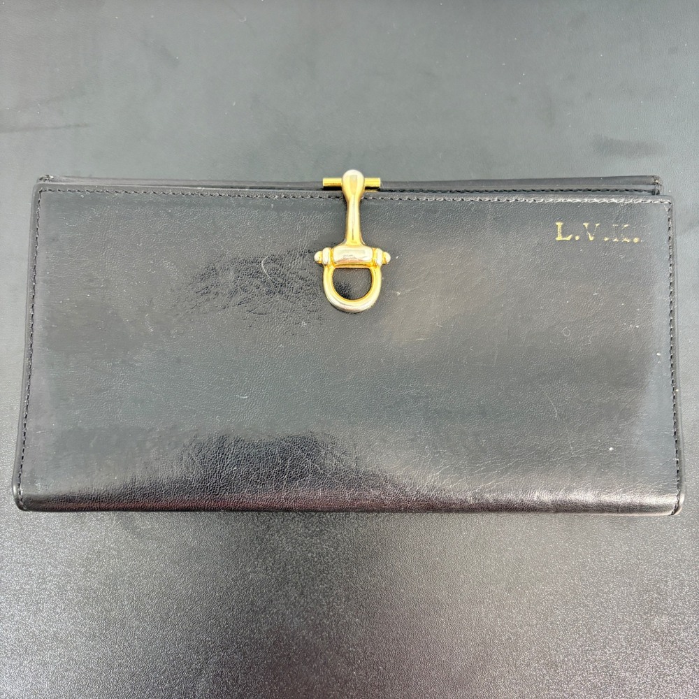 Fiocchi Womens Long Wallet OS Black Leather Vintage Horsebit Italy LVK Luxury